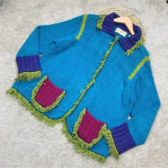 Design Options Philip & Jane Gordon Cardigan Knit Sweater Fringe Artsy Retro 1X - Picture 1 of 13